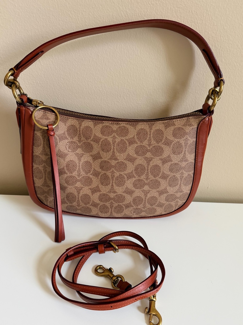 Coach Signature Coated Canvas Shoulder Bag in Brown/Chestnut